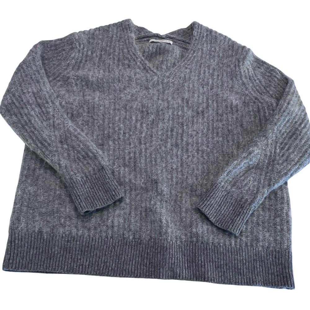 ALL SAINTS Grey Ribbed V Neck Mohair Wool Blend Sweater Size Small